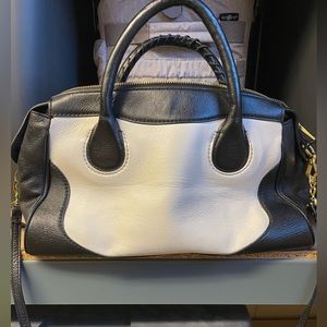 Black and white leather j.crew satchel